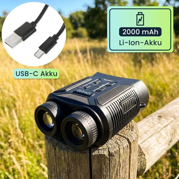 Profi 4K Nachtsichtkamera Binokular: 500m IR-Digitalkamera für Jagd, Camping & Security. 4K-Foto, 8x Zoom, USB-C Akku & inkl. Tasche 