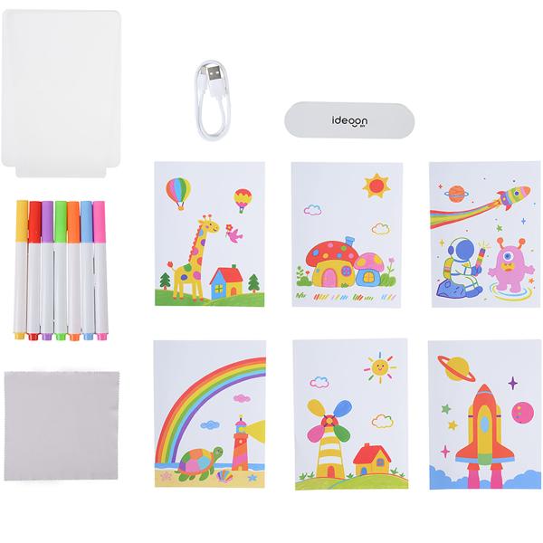 Set of 2 Creative LED Acrylic Drawing Boards for Children: Wireless DIY Lamp with Battery & 7 Coloured Pencils – The perfect glowing gift for little artists 22 x 15 cm