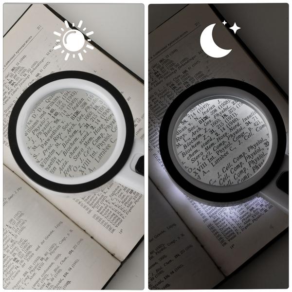 LED handheld magnifier with light, 5x magnification, 80 mm glass lens, 12 bright LEDs, ergonomic handle with switch, reading magnifier for seniors