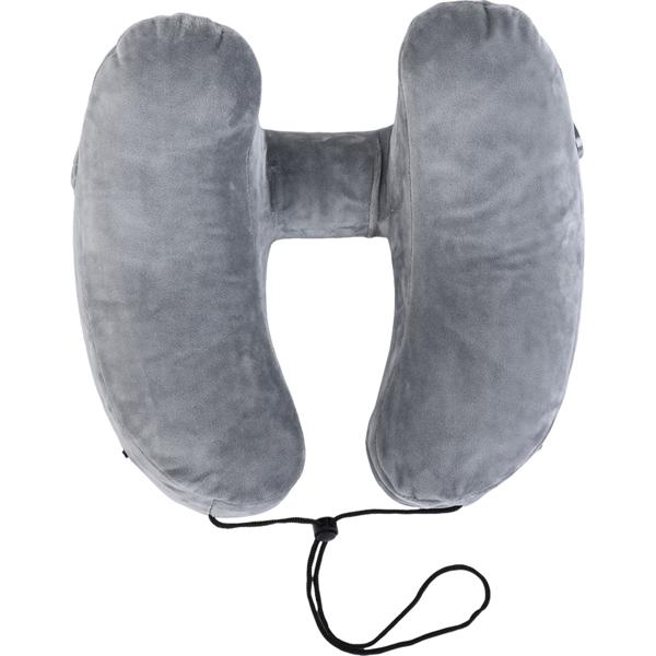 Comodo cuscino da viaggio gonfiabile forma H con cappuccio, set cuscino cervicale incl. mascherina per gli occhi e tappi per le orecchie, ideale per aereo e auto, grigio, 35x32 cm
