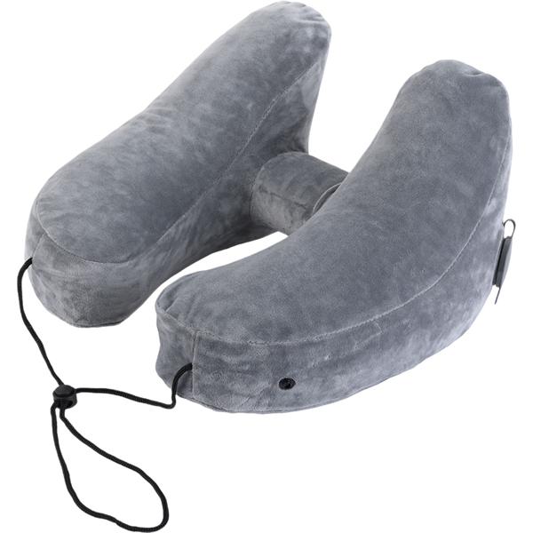 Comodo cuscino da viaggio gonfiabile forma H con cappuccio, set cuscino cervicale incl. mascherina per gli occhi e tappi per le orecchie, ideale per aereo e auto, grigio, 35x32 cm