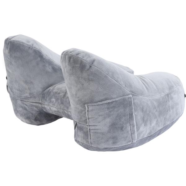 Comodo cuscino da viaggio gonfiabile forma H con cappuccio, set cuscino cervicale incl. mascherina per gli occhi e tappi per le orecchie, ideale per aereo e auto, grigio, 35x32 cm