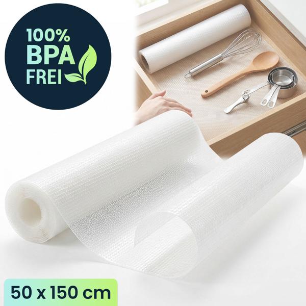 4er Set Antirutschmatte Schublade 50x150cm – Vielseitige Einlegematten für Kühlschrank, Wohnmobil & Küche – Zuschneidbar, BPA-frei, Rutschstopp