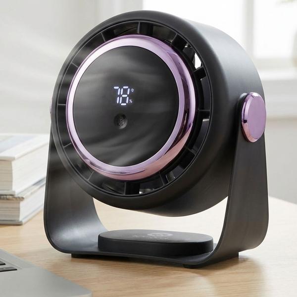 Lot de 2 ventilateurs à batterie avec affichage numérique : ventilateur de table, 5 vitesses, USB‑C, ventilateur portable avec crochet – idéal pour le bureau, le camping et les voyages