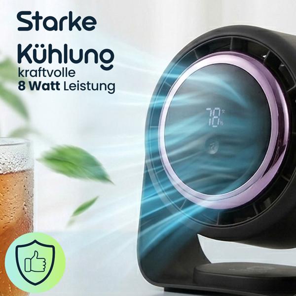 Akku Ventilator mit Digitalanzeige: Tischventilator, 5 Stufen, USB-C, tragbares Gebläse mit Haken - ideal für Home Office, Büro, Camping & Reisen
