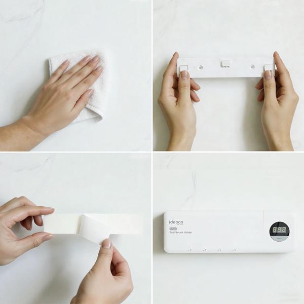 UV Zahnbürstenhalter: Hygienischer Sterilisator für 4 Bürsten, Wandmontage ohne Bohren, USB-Akku, LCD & Trocknung, weiss, 22cm