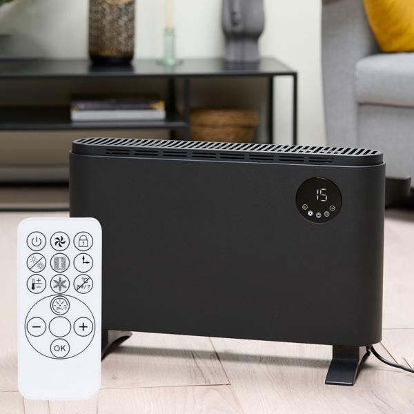 Convecteur puissant avec télécommande 2000 W – 2 niveaux de chauffage, fonction Turbo, protection contre la surchauffe et mode économie d‘énergie – rapide et efficace