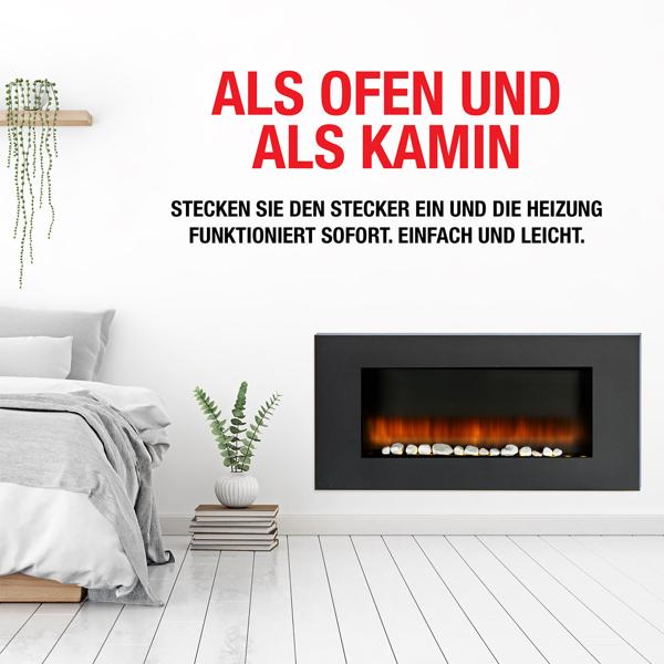 Luxuriöse Wandheizung 2000W – Eleganter elektrischer Kaminofen für Wohnzimmer & Schlafzimmer mit realistischem LED-Flammeneffekt, Thermostat & Timer