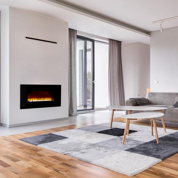 Riscaldatore a parete di lusso 2000W – Elegante stufa elettrica a caminetto per soggiorno e camera da letto con realistico effetto fiamma LED, termostato & timer