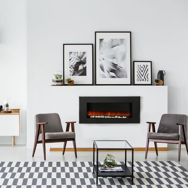 Riscaldatore a parete di lusso 2000W – Elegante stufa elettrica a caminetto per soggiorno e camera da letto con realistico effetto fiamma LED, termostato & timer