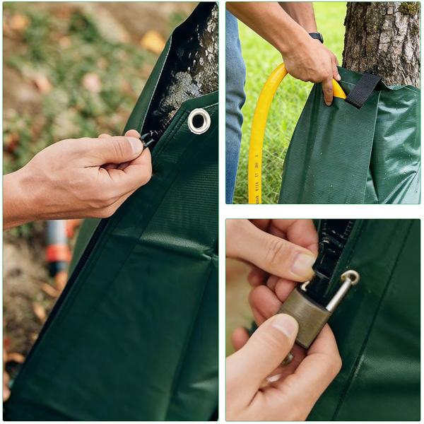 Tree watering bag 75 L water bag for trees – UV‑ & weather‑resistant PE water bag with zipper and 2 eyelets – 9 h drip irrigation