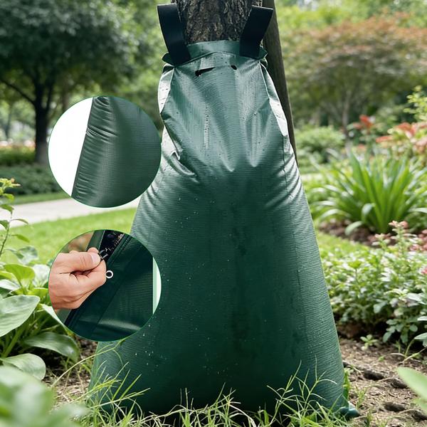Tree watering bag 75 L water bag for trees – UV‑ & weather‑resistant PE water bag with zipper and 2 eyelets – 9 h drip irrigation