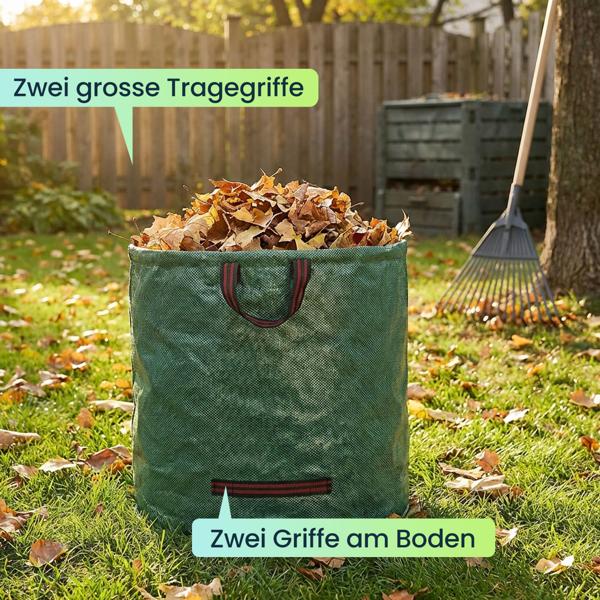 XL Garten Abfallsack, 272  Liter, Ø 67 x 76 cm - stabile Grünschnittsäcke mit Doppelboden, faltbar, ideal für Grünschnitt, 150gsm Polypropylen