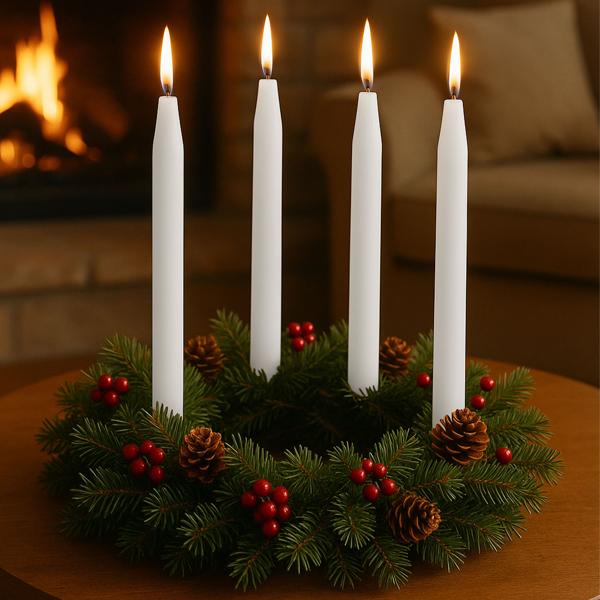 Candele affusolate set da 10 bianche – Eleganti candele da tavola – Alta qualità, lunga durata di combustione per occasioni festive, corona dell’Avvento e decorazioni