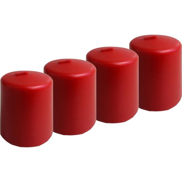 Lot de 4 bougies piliers rouges – bougie rustique en cire, Ø 6 x 8 cm – longue durée de combustion pour les occasions festives, l’Avent, Noël ou une décoration d’ambiance