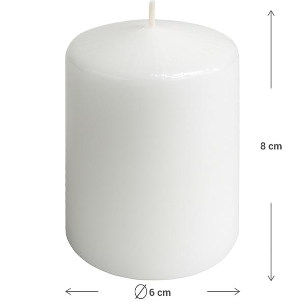 Set di 4 candele a pilastro bianche – candela rustica in cera, Ø 6 x 8 cm – lunga durata di combustione per occasioni festive, Avvento, Natale o decorazioni d’atmosfera