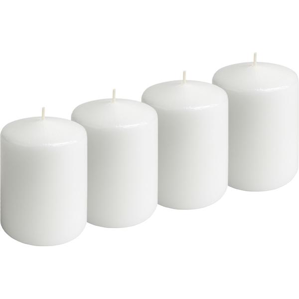 Set di 4 candele a pilastro bianche – candela rustica in cera, Ø 6 x 8 cm – lunga durata di combustione per occasioni festive, Avvento, Natale o decorazioni d’atmosfera