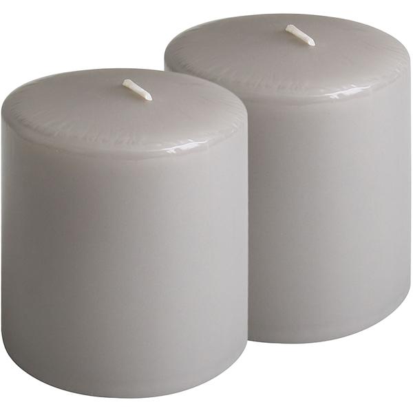 Lot de 2 bougies piliers taupe – bougie rustique en cire, Ø 7 x 10 cm – longue durée de combustion pour les fêtes, l‘Avent, Noël ou une décoration pleine d‘ambiance