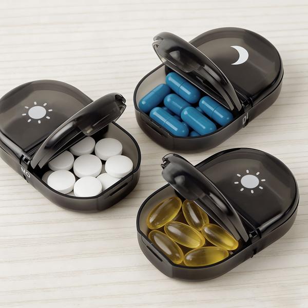 Set of 2 medication boxes 7 days – pill box 7 days 2 compartments morning evening – tablet box for one week – weekly medication dispenser – LFGB tested