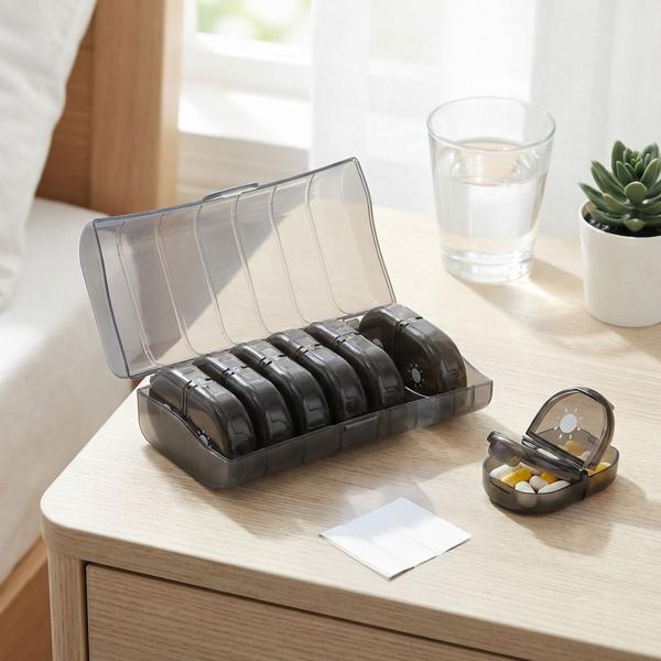 Medication box 7 days – pill box 7 days 2 compartments morning evening – tablet box for one week – weekly medication organiser – LFGB tested – compact