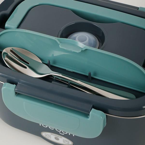 Lunch box électrique 60W – chauffe-plats en acier inoxydable 1,5L (12V/24V) & prise secteur – incl. sac isotherme, couverts en acier inoxydable & boîte supplémentaire 375ml