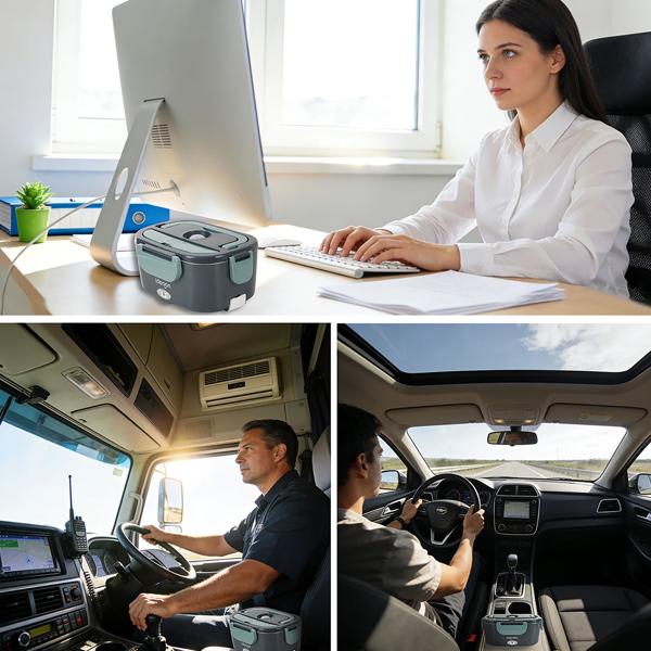 Lunch box électrique 60W – chauffe-plats en acier inoxydable 1,5L (12V/24V) & prise secteur – incl. sac isotherme, couverts en acier inoxydable & boîte supplémentaire 375ml