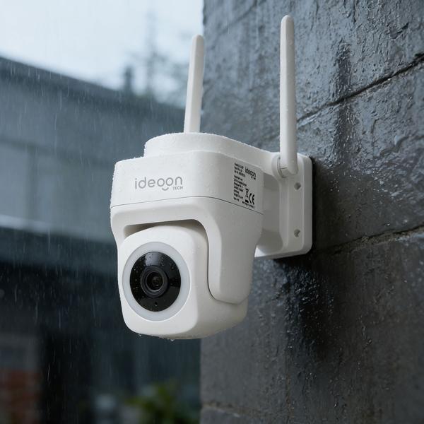 Caméra de surveillance extérieure 2K WLAN IP65 résistante aux intempéries : caméra d’extérieur à 355 degrés avec détection de personne, application, vision nocturne et système d’interphonie