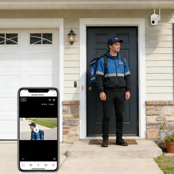 Caméra de surveillance extérieure 2K WLAN IP65 résistante aux intempéries : caméra d’extérieur à 355 degrés avec détection de personne, application, vision nocturne et système d’interphonie