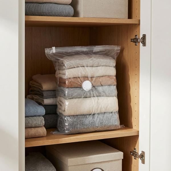 2-pack premium vacuum storage bag set with 15 pieces in 5 sizes for clothing & bed linen – reusable space-savers for travel & wardrobe – transparent