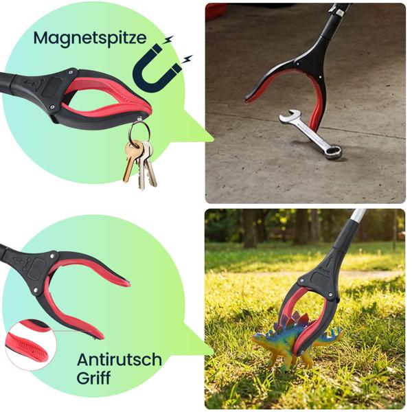 2er-Set Faltbare Greifzange 92cm aus leichtem Aluminium mit starker Magnetspitze & Antirutsch-Griff – Für Senioren, fürs Bücken, Aufheben, den Garten & mehr