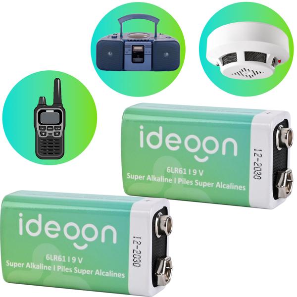 Set of 2 high-quality 9V block batteries – 6LR61 alkaline 9 volt – Reliable power source for smoke detectors, measuring devices and toys