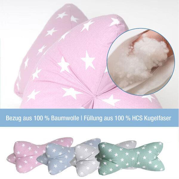 Bequemes Kissen Leseknochen mit Sternen 40x18cm, Grau – Nackenkissen & ergonomisches Reisekissen für Auto, Zug, Flugzeug, Haus – 100% Baumwolle