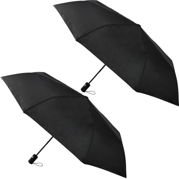 Set of 2 compact automatic umbrellas in black - Ø 95 cm - wind-resistant pocket umbrellas with fibreglass ribs & protective sleeve - quick-drying & durable