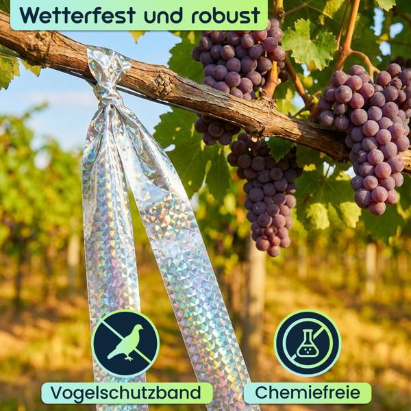 2er-Set Vogelschutzband Reflektierend 45m x 5cm - Effektive Vogelabwehr durch Lichtreflexion und Bewegung - Chemiefreie Abwehrstreifen für Garten und Balkon