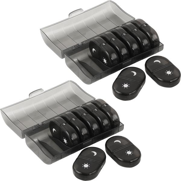 Set of 2 medication boxes 7 days – pill box 7 days 2 compartments morning evening – tablet box for one week – weekly medication dispenser – LFGB tested