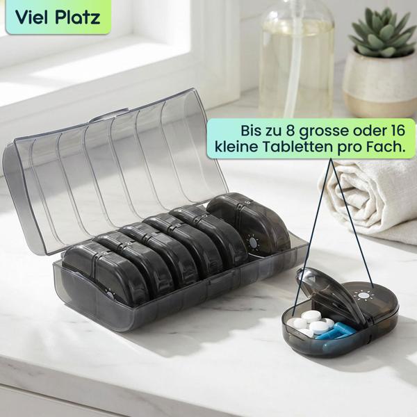 2er Set Medikamentenbox 7 Tage - Pillendose 7 Tage 2 Fächer Morgens Abends - Tablettenbox für eine Woche - Wochendosierer Medikamente - LFGB geprüft