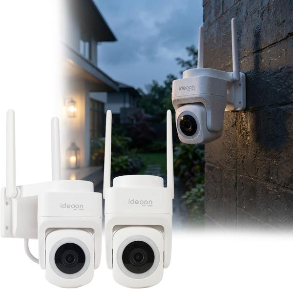 Set of 2 outdoor 2K WiFi surveillance cameras, IP65 weatherproof: 355‑degree exterior camera with person detection, app, night vision & intercom system