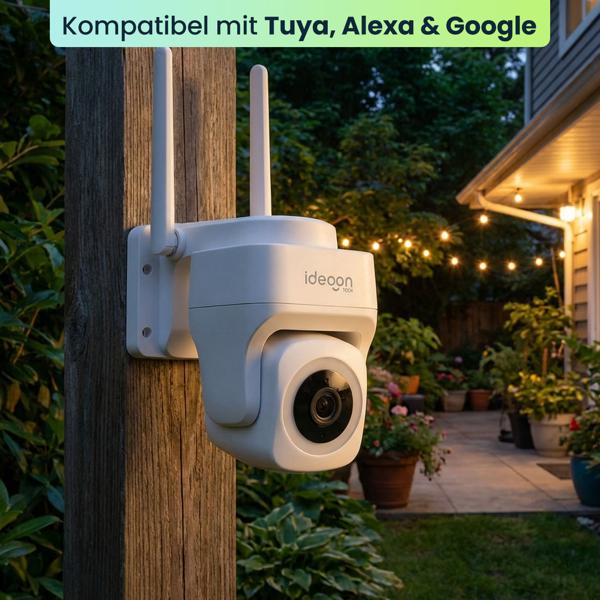 2er-Set Outdoor Überwachungskamera 2K WLAN IP65 Wetterfest: 355 Grad Aussen-Kamera mit Personenerkennung, App, Nachtsicht & Intercom-System