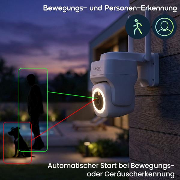 4er-Set Outdoor Überwachungskamera 2K WLAN IP65 Wetterfest: 355 Grad Aussen-Kamera mit Personenerkennung, App, Nachtsicht & Intercom-System