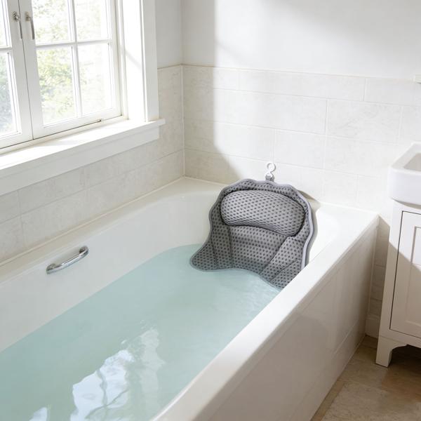 2er-Set Ergonomisches Badewannenkissen: Luxus Nackenkissen mit 6 Saugnäpfen, 4D Struktur, dunkelgrau – Bequeme Kopfstütze für Wanne und Spa