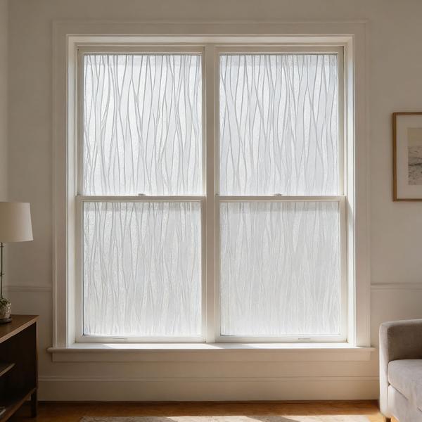 3D privacy film wave design for windows 45 x 200 cm – static-cling window privacy film with UV protection – reusable decorative film
