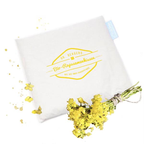 Cuscino ai semi di colza biologici di alta qualità 25 x 25 cm: cuscino naturale caldo & freddo per collo, spalle e schiena; delicato cuscino ai cereali in cotone biologico