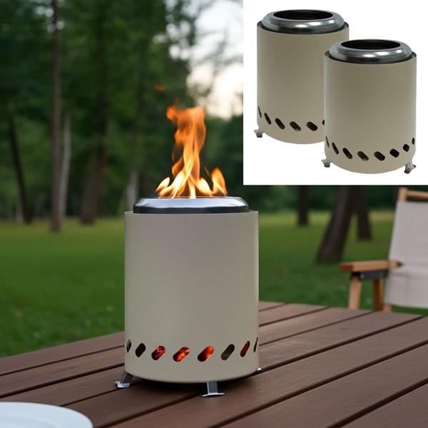 Set da 2 bracieri da tavolo compatti in acciaio inox, beige - a basso fumo, pellet di legno/legna; caminetto da tavolo per balcone, terrazza e campeggio incl. borsa per il trasporto