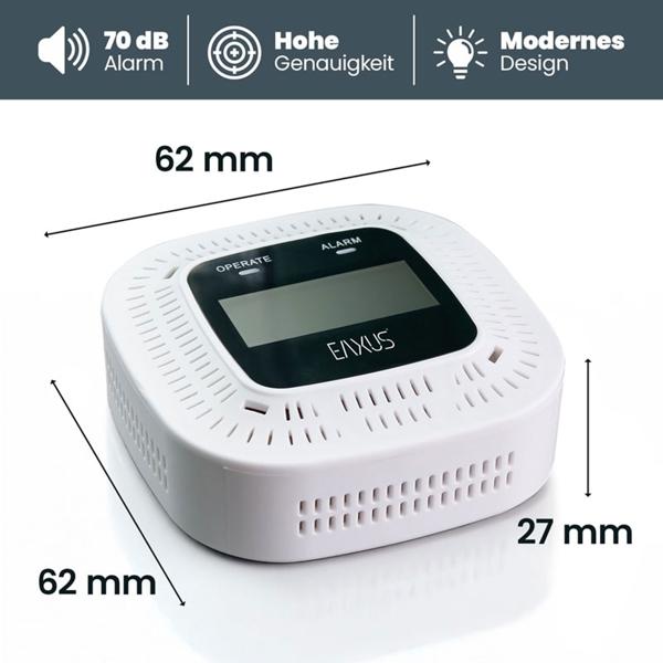 Digital carbon monoxide detector, CO alarm with LCD display, visual & acoustic warning signal, DIN EN 50291 certified