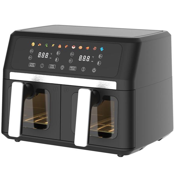 Dual-basket 9L hot air fryer Dual Zone Air Fryer – 2 x 4.5L baskets with viewing window 2400W – LED touch display – XXL dual-chamber hot air fryer