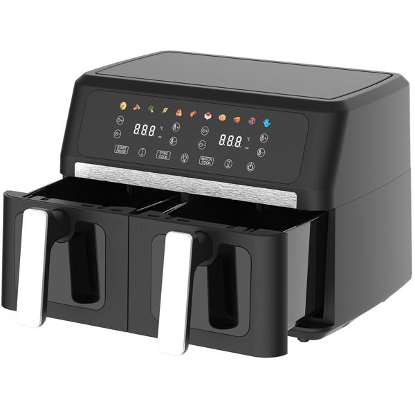 Dual-basket 9L hot air fryer Dual Zone Air Fryer – 2 x 4.5L baskets with viewing window 2400W – LED touch display – XXL dual-chamber hot air fryer