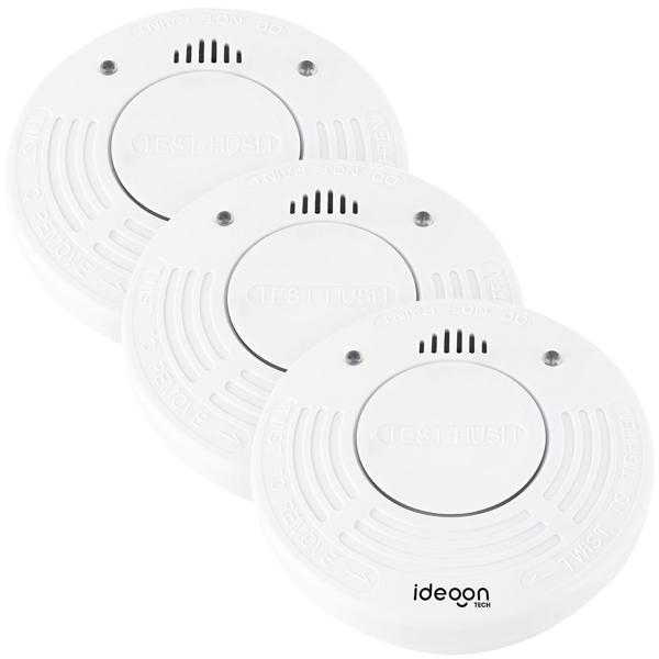 Set of 3 premium smoke alarms with 10‑year battery life – certified to DIN EN 14604 with extra loud 85 dB alarm signal and lithium battery