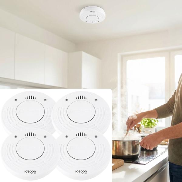 Set of 4 premium smoke alarms with 10‑year battery life – Certified to DIN EN 14604 with extra‑loud 85 dB alarm signal and lithium battery