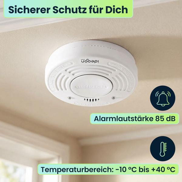4er-Set Premium Rauchmelder mit 10 Jahren Batterielebensdauer - Zertifiziert nach DIN EN 14604 mit extra lautem 85dB Alarmsignal und Lithium Batterie