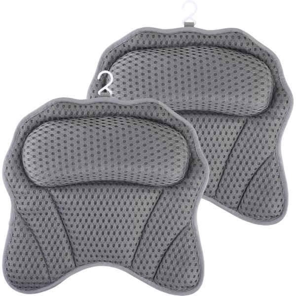 2er-Set Ergonomisches Badewannenkissen: Luxus Nackenkissen mit 6 Saugnäpfen, 4D Struktur, dunkelgrau – Bequeme Kopfstütze für Wanne und Spa